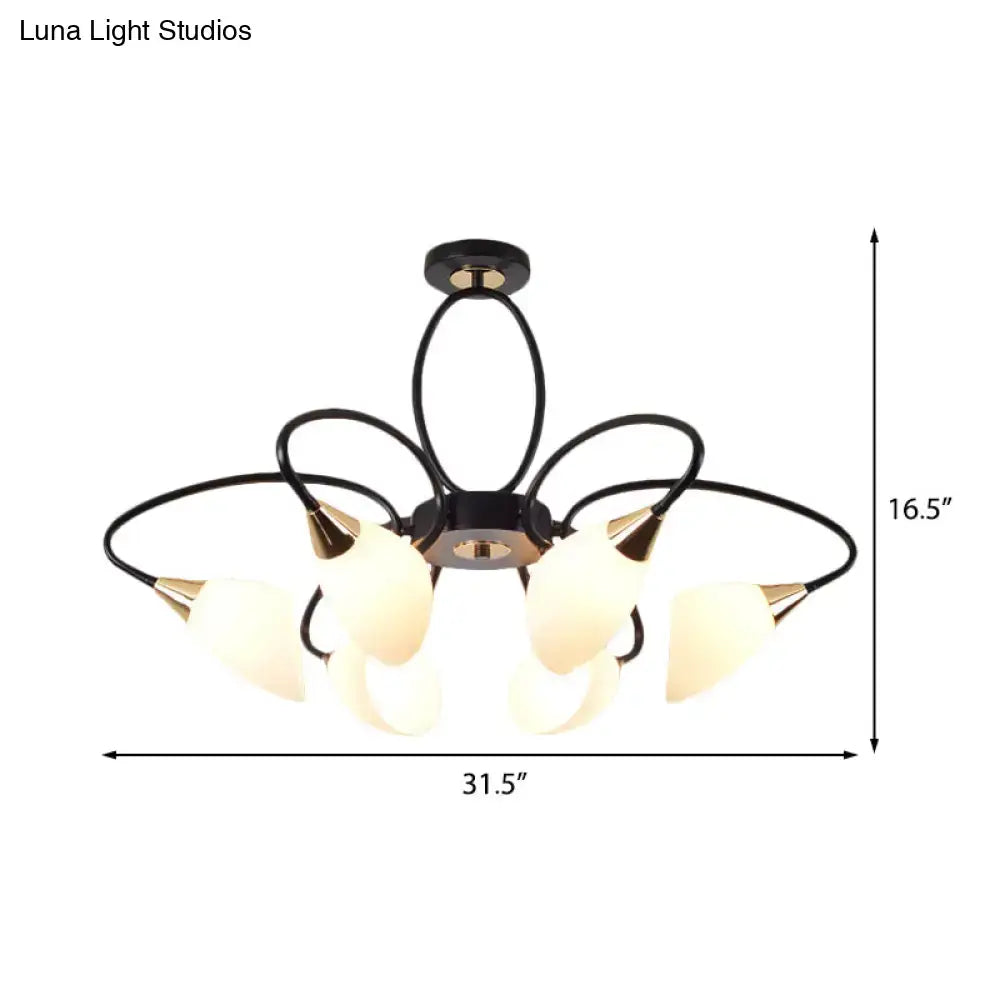 DecorBites™ Traditional Oval White Glass Semi Flush Mount Ceiling Light with 6/8 Lights - Black Finish for Living Room