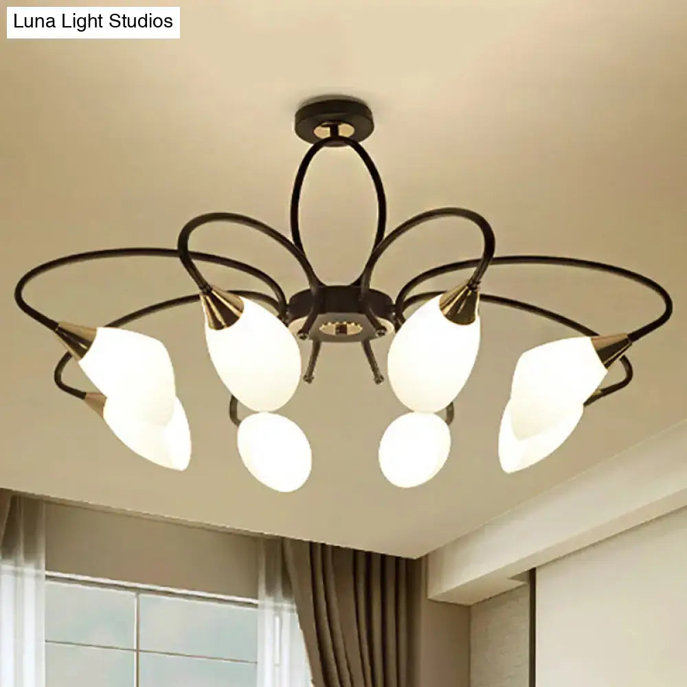 DecorBites™ Traditional Oval White Glass Semi Flush Mount Ceiling Light with 6/8 Lights - Black Finish for Living Room
