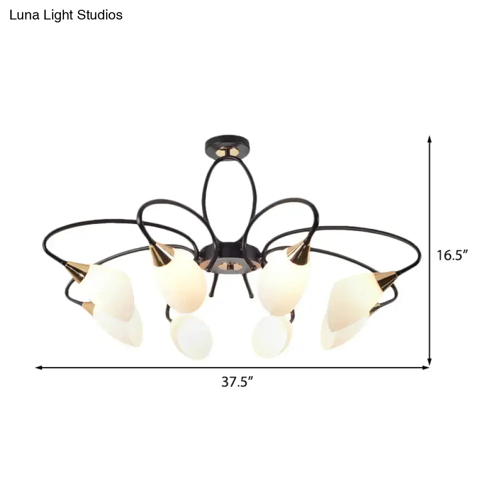 DecorBites™ Traditional Oval White Glass Semi Flush Mount Ceiling Light with 6/8 Lights - Black Finish for Living Room