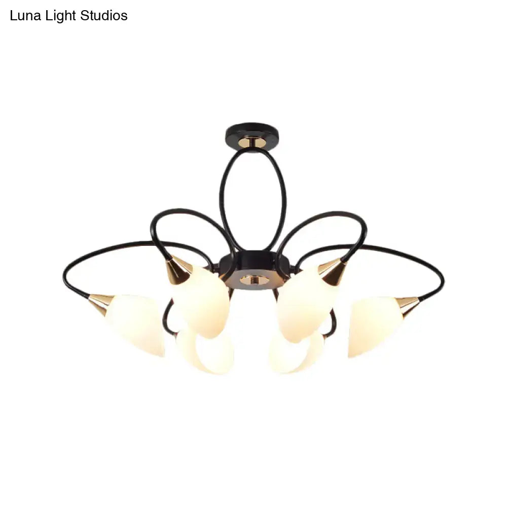 DecorBites™ Traditional Oval White Glass Semi Flush Mount Ceiling Light with 6/8 Lights - Black Finish for Living Room