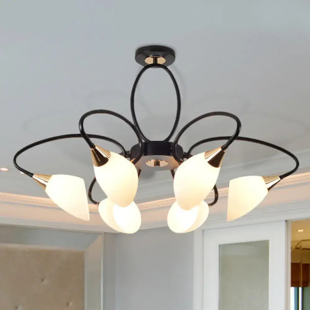DecorBites™ Traditional Oval White Glass Semi Flush Mount Ceiling Light with 6/8 Lights - Black Finish for Living Room