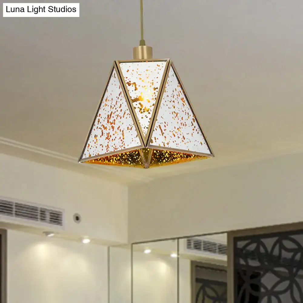 DecorBites™ Traditional Silver/Clear Glass Triangle Hanging Lamp for Living Room with 1 Bulb
