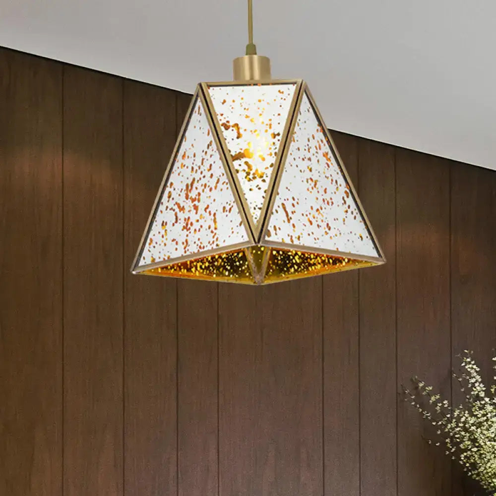 DecorBites™ Traditional Silver/Clear Glass Triangle Hanging Lamp for Living Room with 1 Bulb