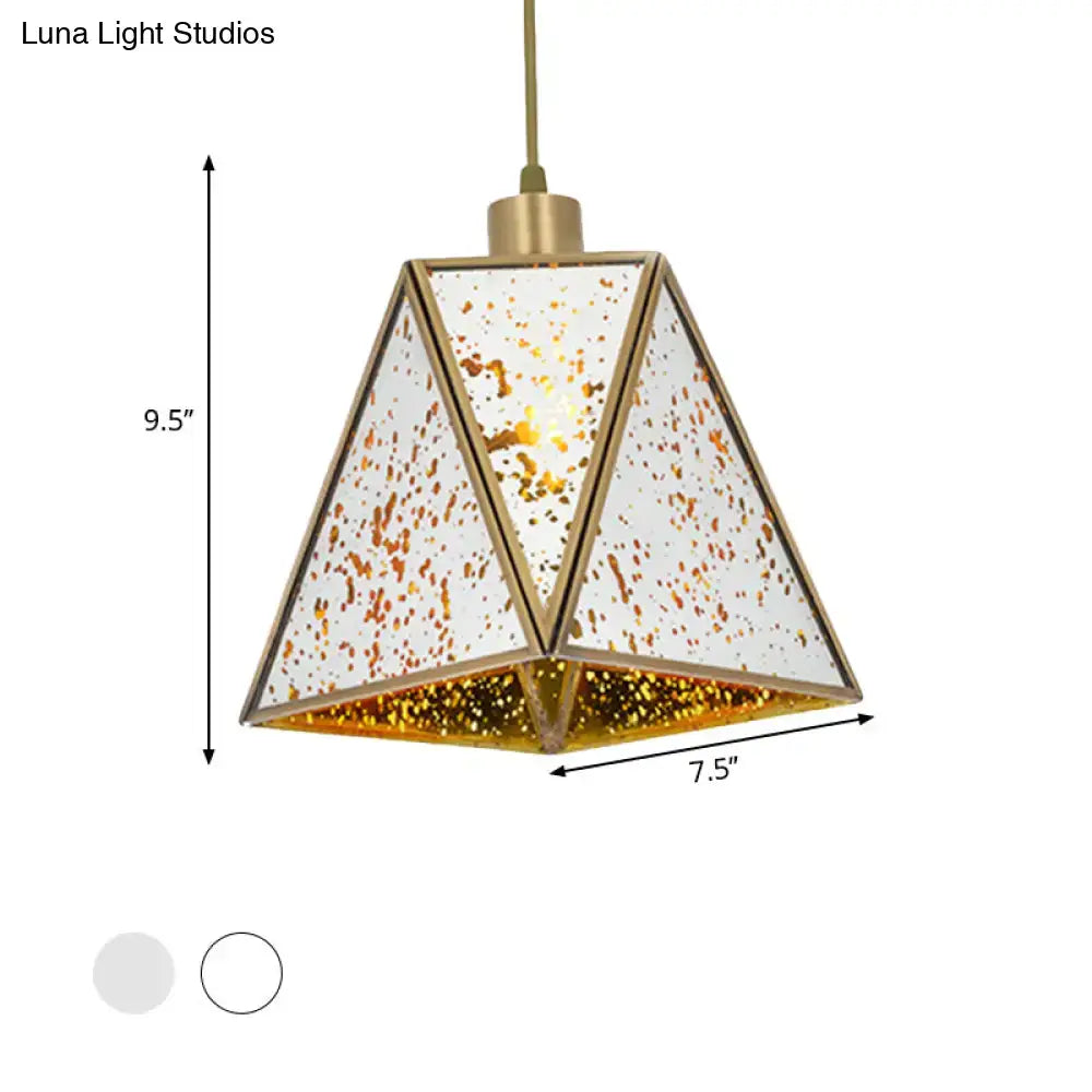 DecorBites™ Traditional Silver/Clear Glass Triangle Hanging Lamp for Living Room with 1 Bulb