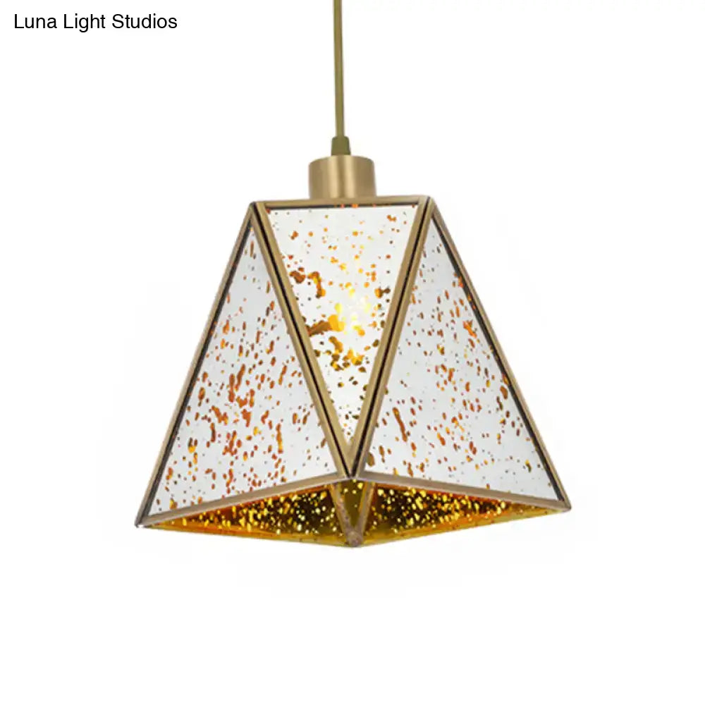 DecorBites™ Traditional Silver/Clear Glass Triangle Hanging Lamp for Living Room with 1 Bulb