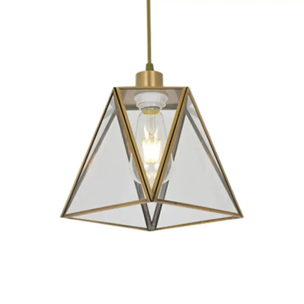 DecorBites™ Traditional Silver/Clear Glass Triangle Hanging Lamp for Living Room with 1 Bulb