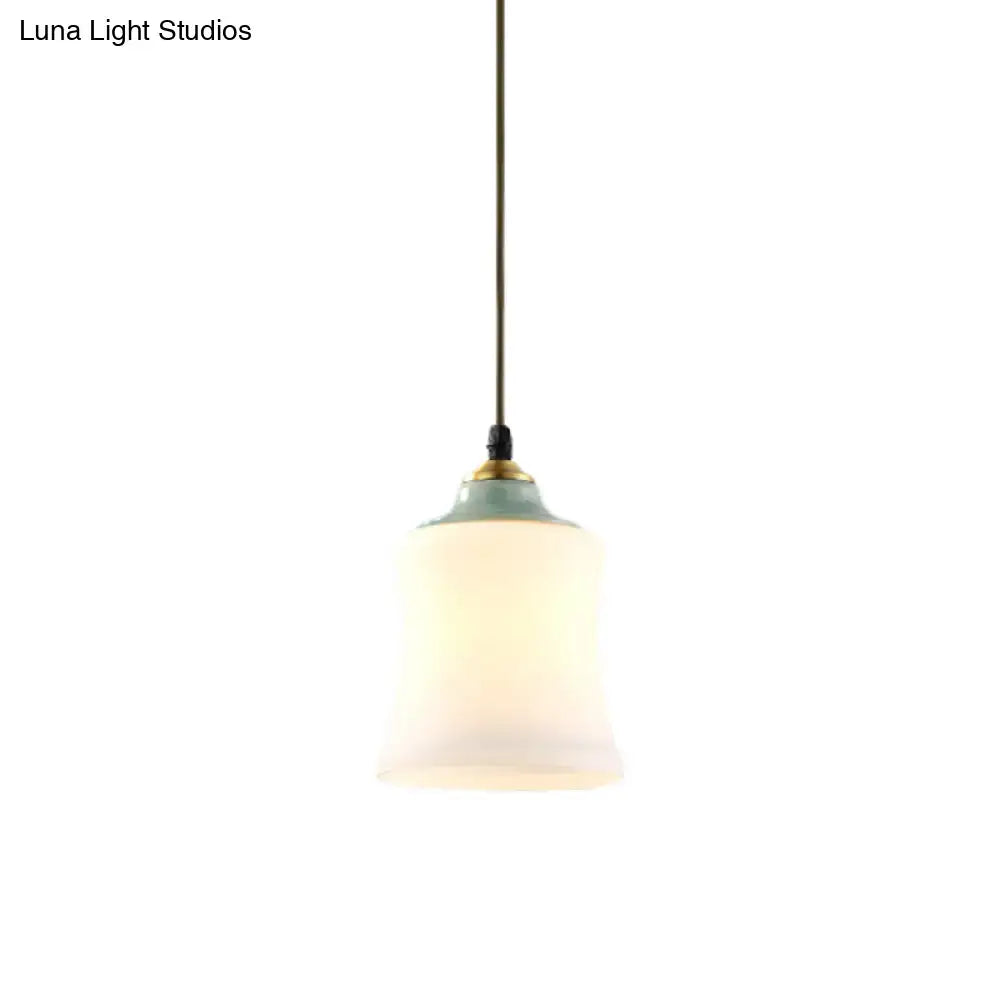 DecorBites™ Traditional White Glass Pendant Lamp with Ceramic Top for Restaurants - Tulip/Bell Style