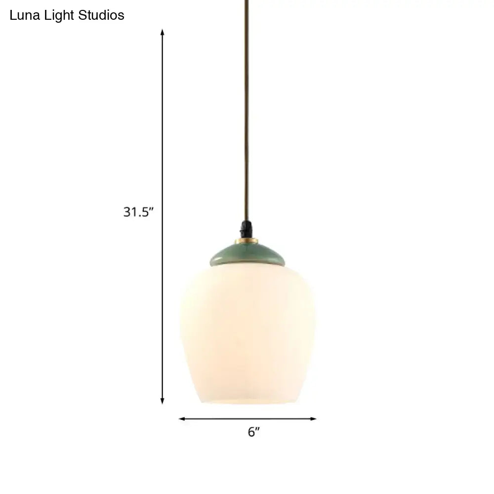 DecorBites™ Traditional White Glass Pendant Lamp with Ceramic Top for Restaurants - Tulip/Bell Style