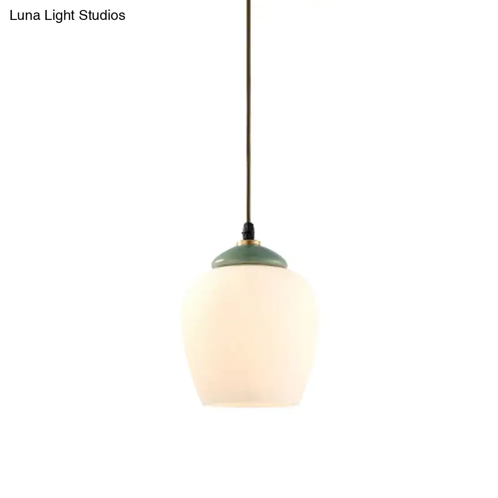 DecorBites™ Traditional White Glass Pendant Lamp with Ceramic Top for Restaurants - Tulip/Bell Style