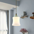Decorbites traditional white glass pendant light with mint green ceramic top and bell-shaped shade for restaurants