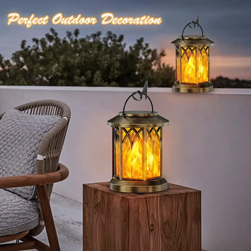 DecorBites™ Upgraded Flickering Flame Solar Lanterns - 2 Pack