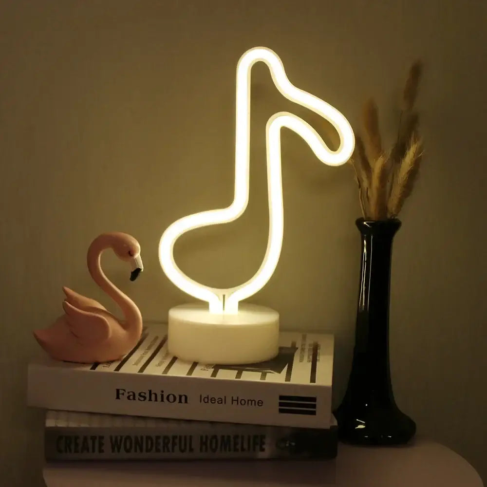Decorbites usb led neon sign white glowing musical note neon sign on circular base for home party decoration