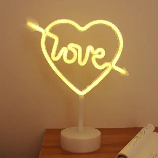 Decorbites™ usb led neon sign light glowing yellow heart with arrow and love text for holiday and wedding decor
