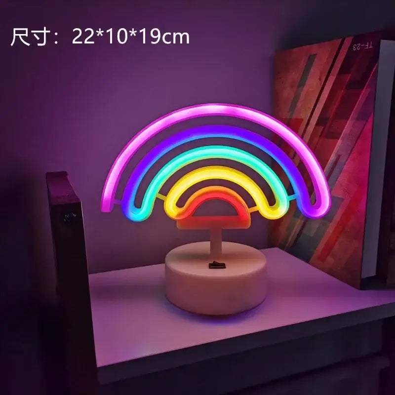 Decorbites™ led neon rainbow sign light with vibrant purple to yellow glow on a white base for holiday decoration