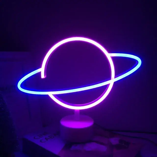 Decorbites™ usb led neon sign light shaped like a purple and blue planet with rings for holiday and home decor