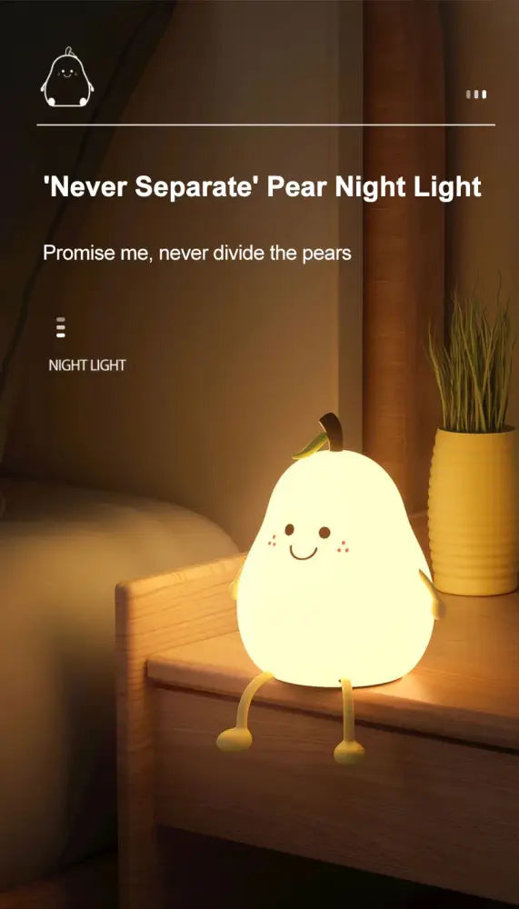 DecorBites™ USB Rechargeable Night Light Pear Silicone Night Lights Touch Sensor Bedroom Bedside Cat Lamp With Remote For Kids Baby Gifts