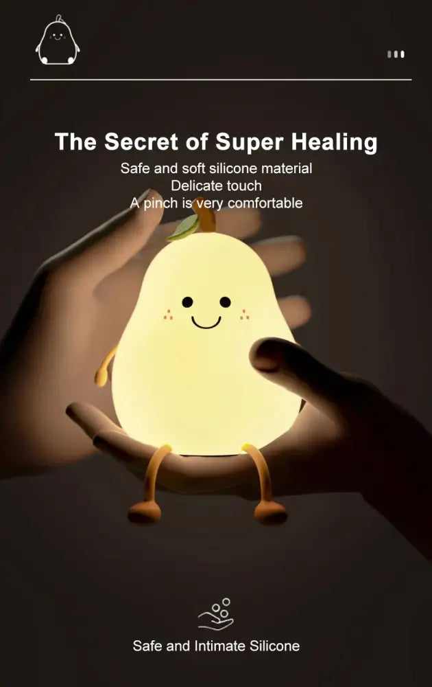 DecorBites™ USB Rechargeable Night Light Pear Silicone Night Lights Touch Sensor Bedroom Bedside Cat Lamp With Remote For Kids Baby Gifts