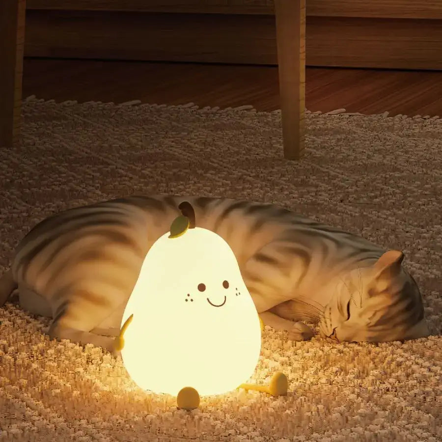 DecorBites™ USB Rechargeable Night Light Pear Silicone Night Lights Touch Sensor Bedroom Bedside Cat Lamp With Remote For Kids Baby Gifts