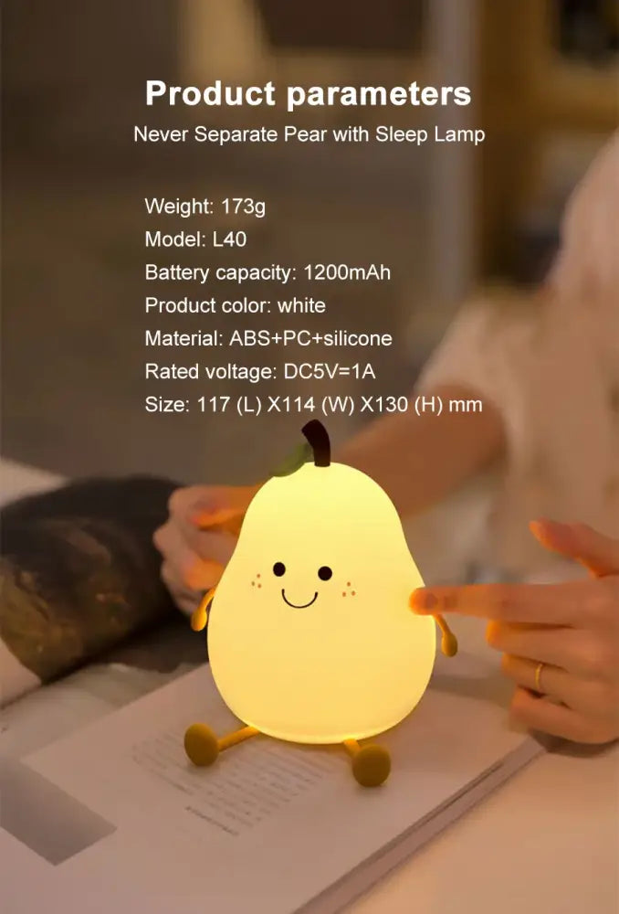 DecorBites™ USB Rechargeable Night Light Pear Silicone Night Lights Touch Sensor Bedroom Bedside Cat Lamp With Remote For Kids Baby Gifts