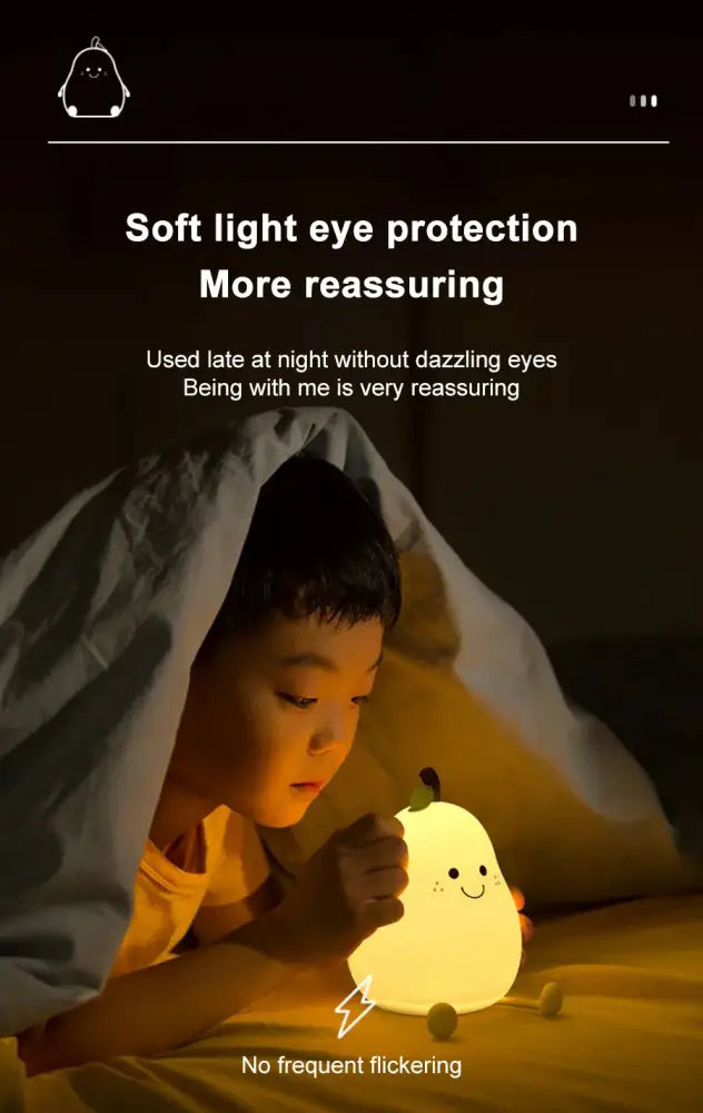 DecorBites™ USB Rechargeable Night Light Pear Silicone Night Lights Touch Sensor Bedroom Bedside Cat Lamp With Remote For Kids Baby Gifts