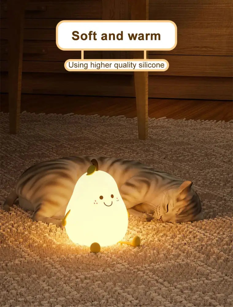 DecorBites™ USB Rechargeable Night Light Pear Silicone Night Lights Touch Sensor Bedroom Bedside Cat Lamp With Remote For Kids Baby Gifts