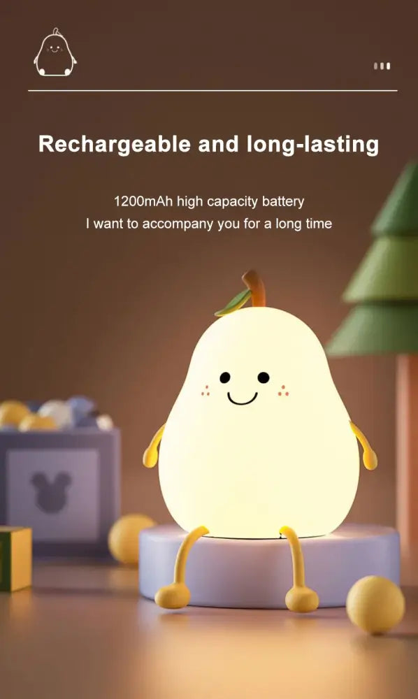 DecorBites™ USB Rechargeable Night Light Pear Silicone Night Lights Touch Sensor Bedroom Bedside Cat Lamp With Remote For Kids Baby Gifts