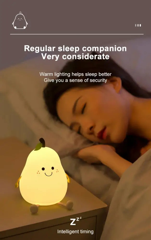 DecorBites™ USB Rechargeable Night Light Pear Silicone Night Lights Touch Sensor Bedroom Bedside Cat Lamp With Remote For Kids Baby Gifts
