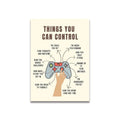 Beige vintage pink cartoon motivational canvas wall art featuring a gray and red gaming controller with control phrases