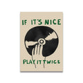Beige rectangular vintage pink cartoon print canvas wall art featuring a stylized black vinyl record with hands and text