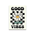 Decorbites™ vintage pink cartoon print canvas wall art features a cheerful daisy with white petals on checkered background
