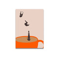 DecorBites™ vintage pink cartoon print canvas wall art featuring an orange coffee cup with divers silhouettes