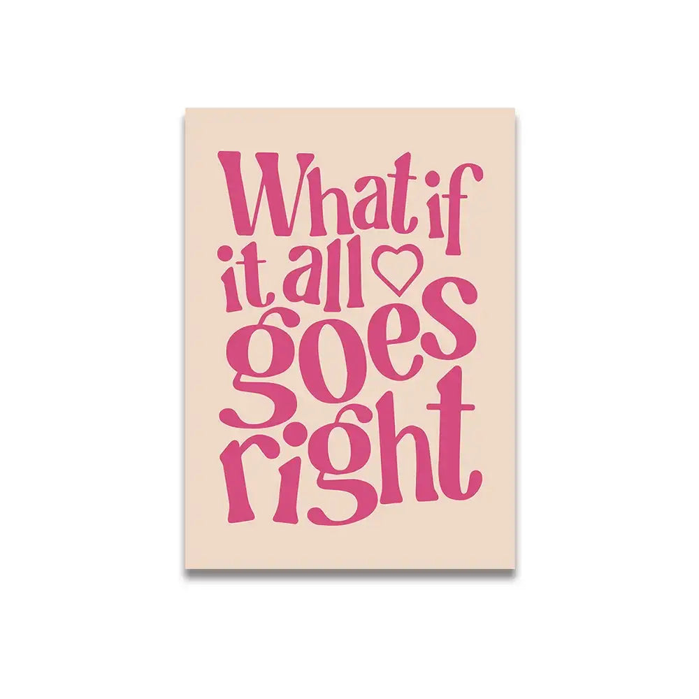 A rectangular beige canvas print featuring pink cartoon print lettering and a heart symbol from decorbites vintage wall art