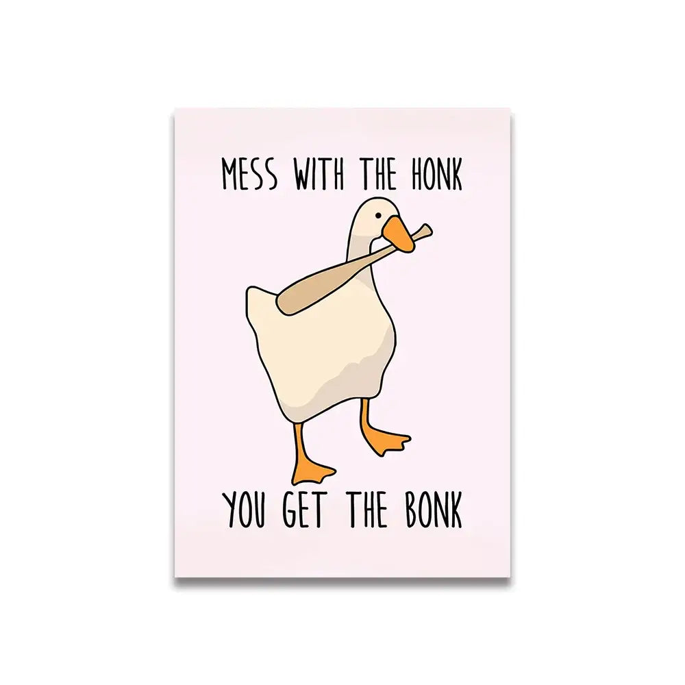 Decorbites™ vintage pink cartoon print canvas wall art featuring a whimsical beige duck with orange accents on pink background