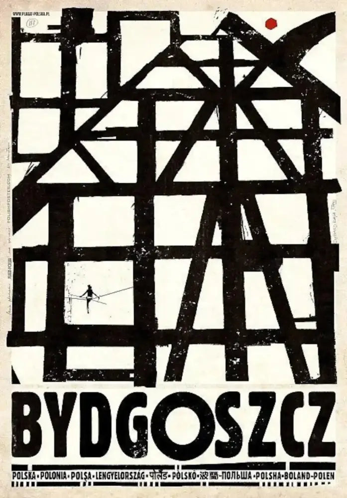 Black and white vintage poland city poster canvas print with bold geometric lines featuring bydgoszcz city posters design