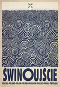 Vintage-style świnoujście windmill city posters canvas with blue swirling patterns from decorbites™ wall art collection