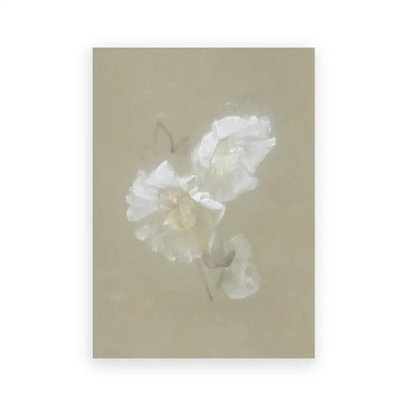 Decorbites™ vintage summer landscape canvas print featuring soft white flowers with beige undertones on taupe background