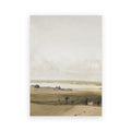 DecorBites™ vintage summer landscape oil painting print featuring soft green tones and a serene beige-toned river scene