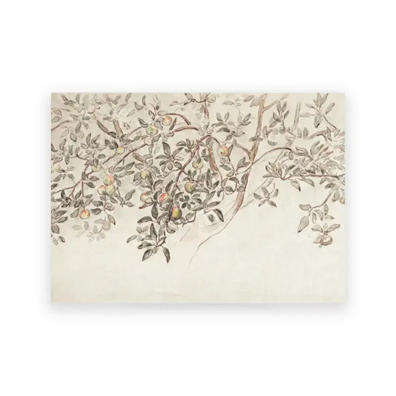 DecorBites™ vintage summer landscape oil painting print features delicate sepia botanical art with soft green tones