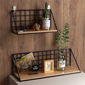 Black metal grid wall mounted shelves with light wood accents from decorbites™ for stylish wall storage