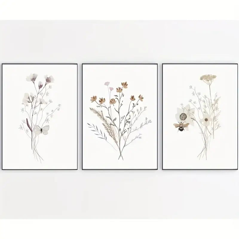 DecorBites™ Watercolor Flower Posters Set: Botanical Canvas Art