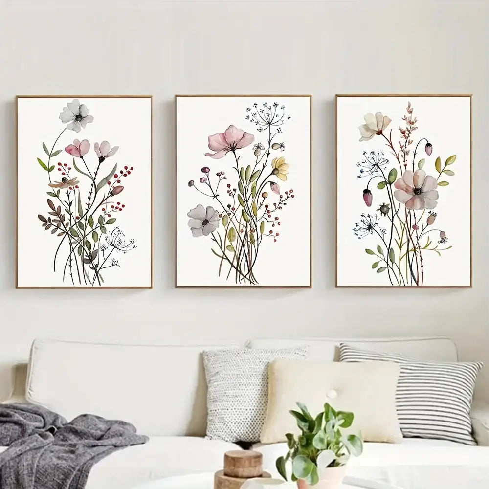 DecorBites™ Watercolor Flower Posters Set: Botanical Canvas Art