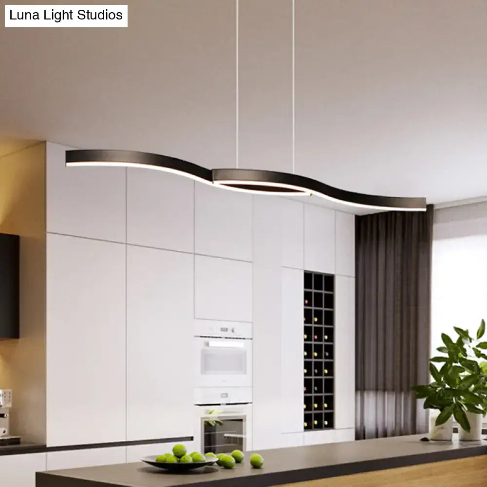 DecorBites™ Waves Island Lamp: Contemporary Aluminum LED Pendant Lighting - 39"/47" L - Black Fixture for Dining Room