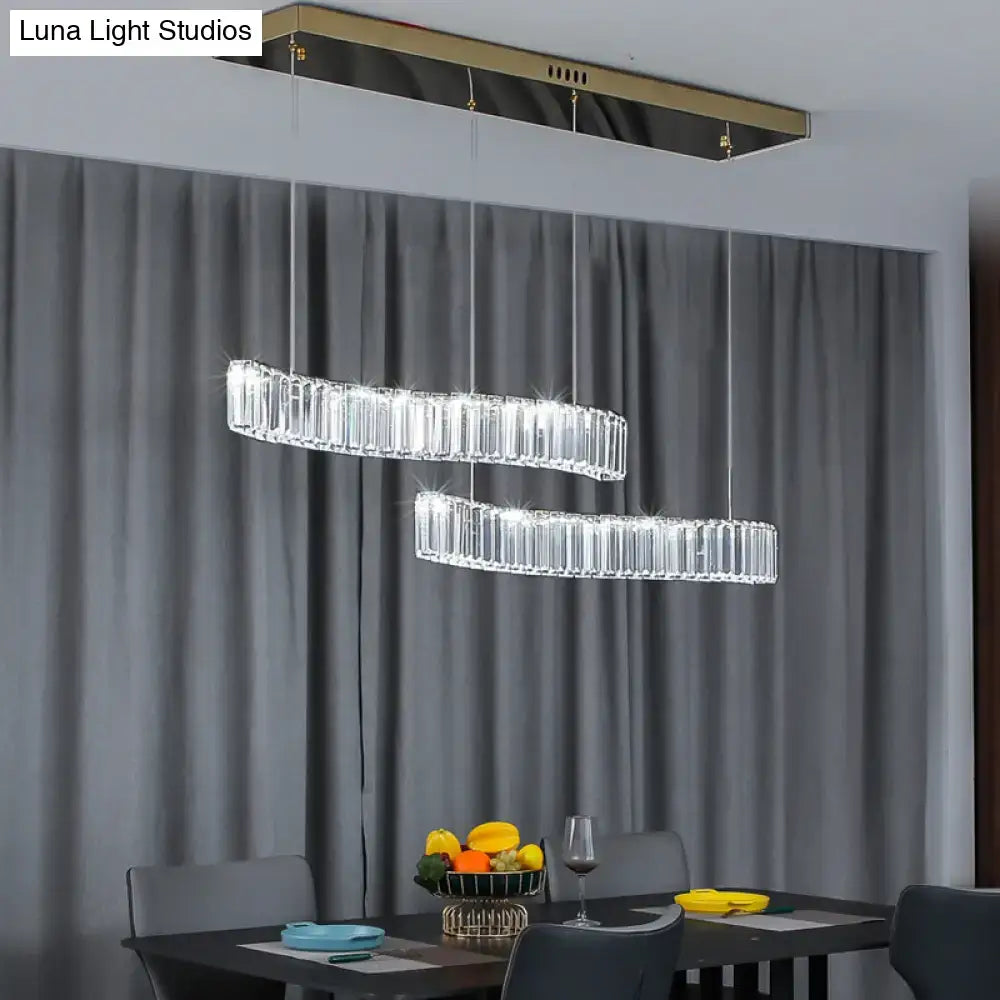 DecorBites™ Wavy Prismatic Crystal LED Pendant Lamp for Restaurants in Brass Finish