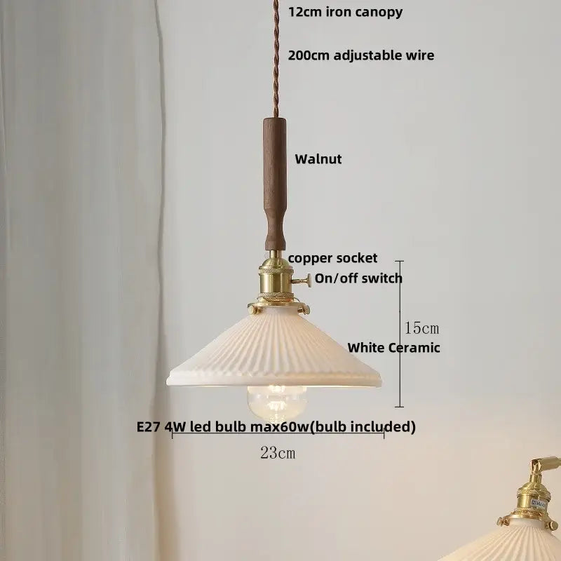 DecorBites™ White Ceramic LED Pendant Light with Walnut Wood Accent - Modern Nordic Design