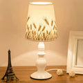 DecorBites white ceramic table lamp with classic patterned fabric bucket shade and baluster base for head table lighting