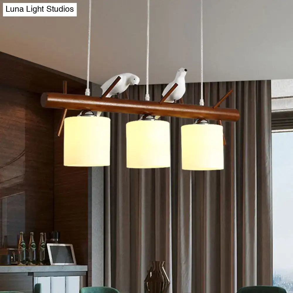 DecorBites™ White Glass LED Pendant Light with Resin Bird - Cylinder Restaurant Island Hanging Fixture