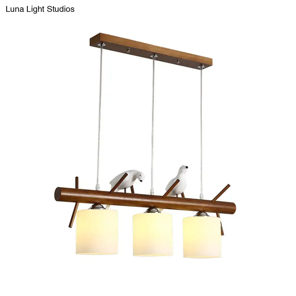 DecorBites™ White Glass LED Pendant Light with Resin Bird - Cylinder Restaurant Island Hanging Fixture