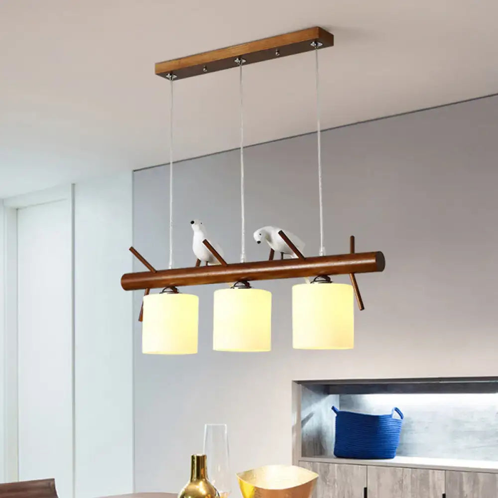 DecorBites™ White Glass LED Pendant Light with Resin Bird - Cylinder Restaurant Island Hanging Fixture