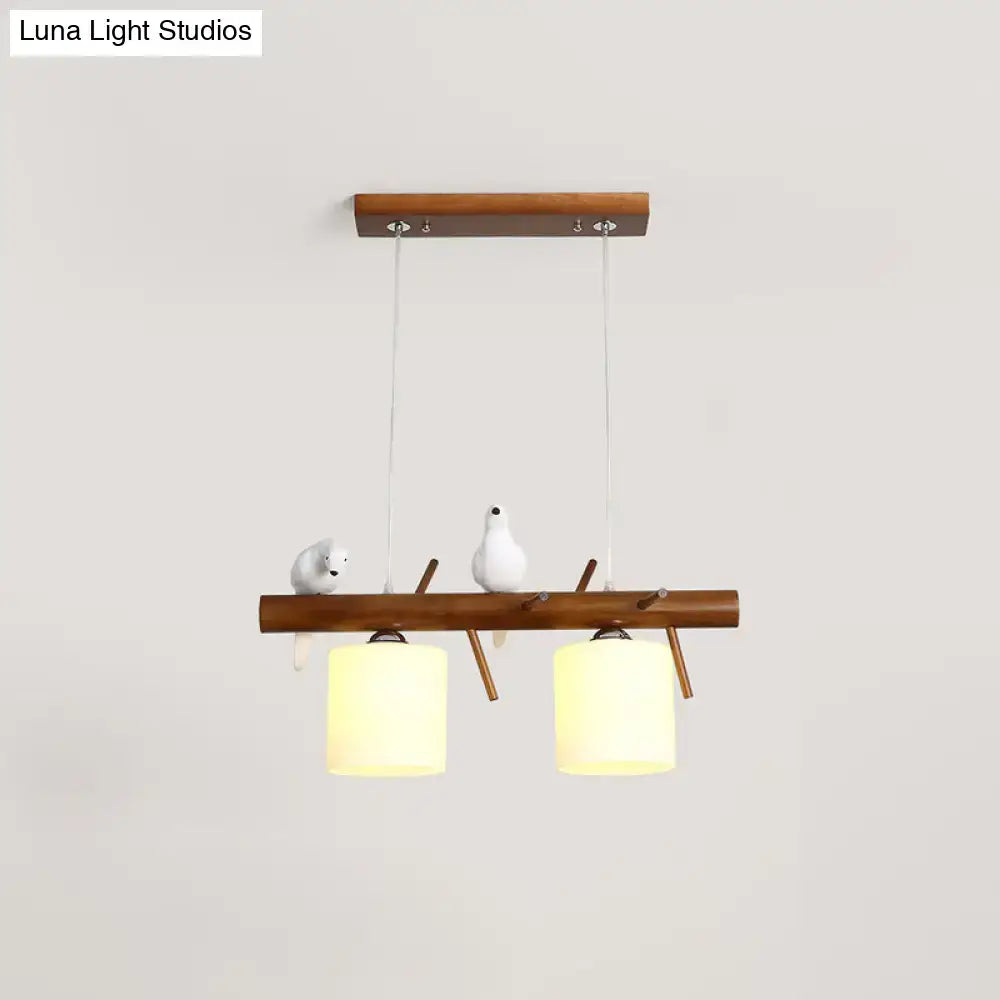 DecorBites™ White Glass LED Pendant Light with Resin Bird - Cylinder Restaurant Island Hanging Fixture