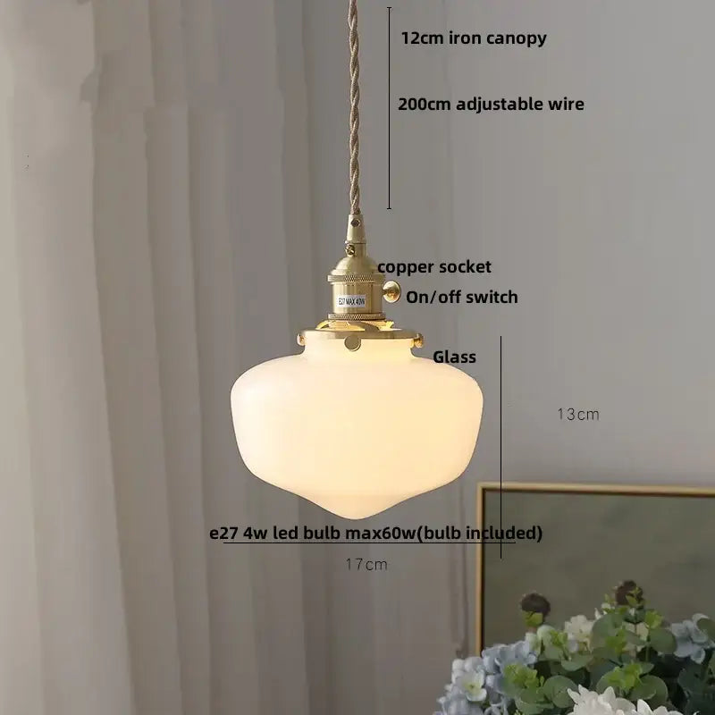 أضواء قلادة LED زجاجية بيضاء DecorBites™ مع تفاصيل خشب الجوز